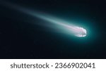 Glowing comet in space. Observation of celestial bodies. Astronomical photography of a comet