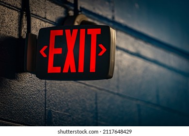 Glowing Exit Sign By Night On Stock Photo 2117648429 