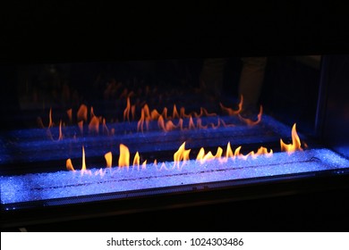 Glowing Flames Of Modern Gas Fireplace