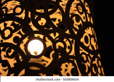 Glowing Lamp On The Wall In Hallway At Night