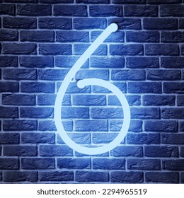 Glowing neon number 6 sign on brick wall - Powered by Shutterstock