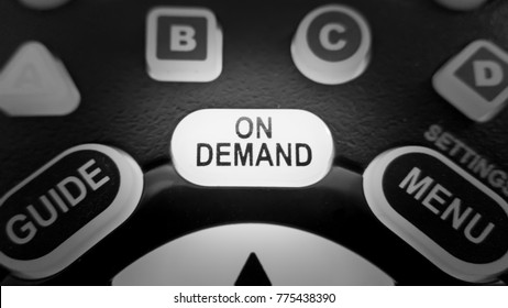 Glowing On Demand TV remote control button black and white - Shutterstock ID 775438390