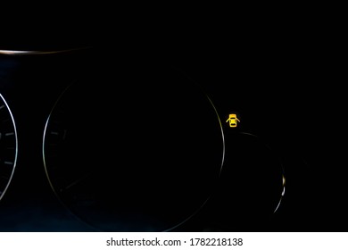 Glowing orange opened door icon on modern cars dashboard with space for text.