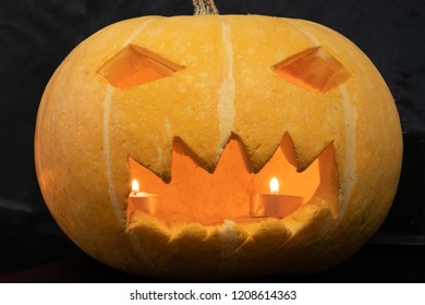 Glowing Pumpkin Halloween On Dark Background Stock Photo 1208614363