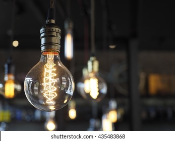 Glowing round light bulbs with blur background