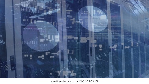 Glowing server racks displaying network switches cables and lights at data center, digital overlays. Technology, data, networking, cybersecurity, digital, infrastructure, innovation