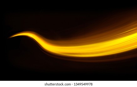 Glowing shiny curve light trail lines effect in black background. 