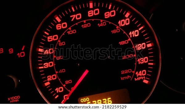 A glowing speedometer\
reading 0mph