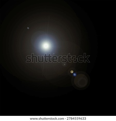 Glowing sun flare light effect with radial rainbow spectrum on black background