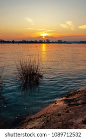 Glowing Sunrise On The Rhine In Nierstein.