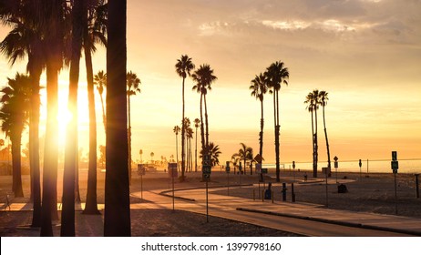 A Glowing Sunrise Over Belmont Shore In Long Beach, California.