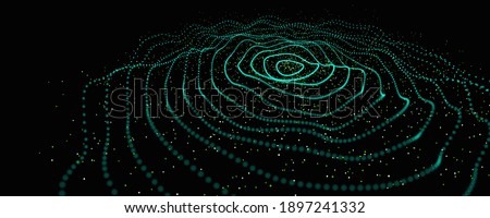 Glowing wavy background. Abstract dynamic wave of particles. Big data. 3d rendering