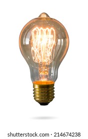 Glowing yellow light bulb isolated on white background