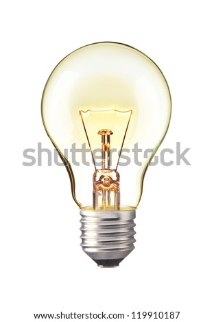 Glowing yellow light bulb,  Realistic photo image
turn on tungsten light bulb isolated on white background