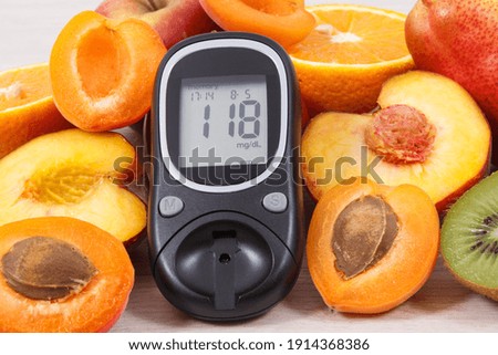 Similar – Image, Stock Photo Fresh peaches and apricots in wooden box