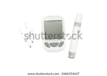 Glucose meter and lancet device with testing strips, isolated, PNG