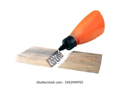 Gluing Wood With Carpentry Glue. Carpentry Work Performed In The Workshop. Isolated Background.