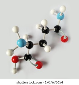Glutamine molecular structure isolated on white background. Chemical formula is C5H10N2O3.