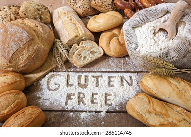 A gluten free breads on wood background - Shutterstock ID 286114745