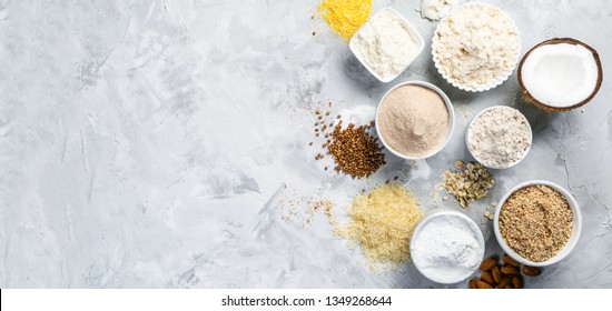 Gluten Free Concept - Selection Of Alternative Flours And Ingredients, Copy Space