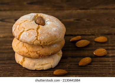 Gluten free italian cookies. Almond cookies and a almond. Sicilian traditional almond biscuits. Biscotti di mandorla siciliani. - Shutterstock ID 2130441884