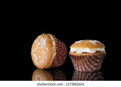 Gluten Free Muffin With Cream On Black Background