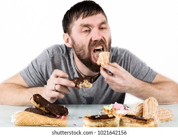 Glutton Bearded Man Eating Cupcakes Frenzy Stock Photo 1021642156 ...