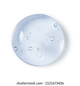 Textura de gel de glicerina. Cae el toner sérico azul aislado en el fondo blanco. Gel líquido hidratante con macro burbujas