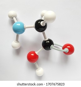 Glycine molecular structure isolated on white background. Chemical formula is C2H5NO2.