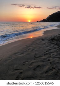 Glyfada Beach Sunset In Corfu, Greece