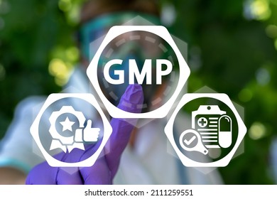 GMP Good Manufacturing Practice Medicine Pharmacy Сoncept. Quality Control Standards Medicines, Pharmacological Drugs Production.