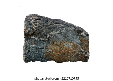 Gneiss Rock Stone Isolated On A White Background. Metamorphic Rock Is Formed By High-grade Regional Metamorphism.