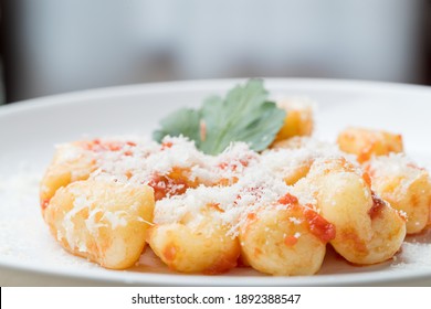 Gnocchi With Ragù  In White Porcelain Dish