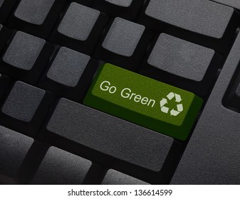 Go Green Key With Wind Turbine Icon On Laptop Keyboard