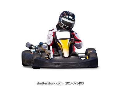 Go Kart Racer Isolated Over White Background.  Kart Is Black.