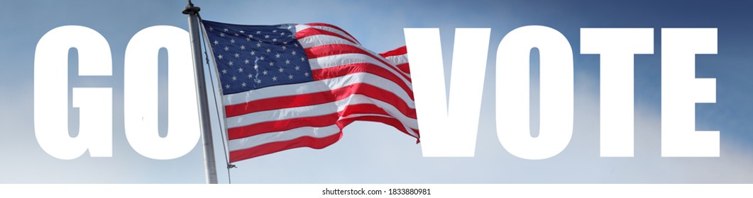 GO VOTE Poster Banner USA Flag Over Blue Sky Background