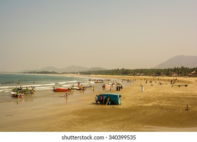 GOA, INDIA - 20 FEBRUARY 2015: People rest on off-shore line. Goa - one of the best places for rest on alone with nature.