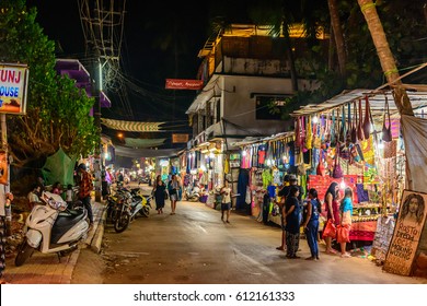 GOA, INDIA - FEBRUARY 12, 2017: Nightlife & Street shops of Goa in Goa, India..