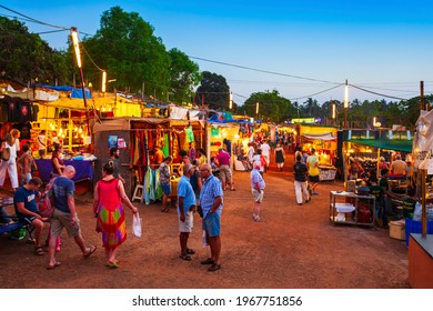 GOA, INDIA - FEBRUARY 22, 2014: Arpora Night Market In Goa, India