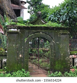 Goa, India - November 10, 2019: Nature Steadily Encroaches On A Dilapidated Portuguese-style House With Terracotta Tiles In North Goa District.