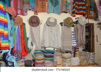 GOA, INDIA - NOVEMBER 20, 2017:Store Selling Clothes From Natural Hemp