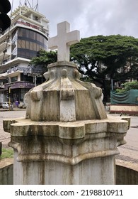 Goa, India - September 7, 2022: Roadside Vintage Roman Catholic Cross. 