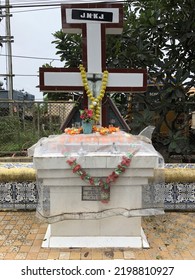 Goa, India - September 7, 2022: Roadside Vintage Roman Catholic Cross. 