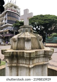 Goa, India - September 7, 2022: Roadside Vintage Roman Catholic Cross. 