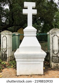 Goa, India - September 7, 2022: Roadside Vintage Roman Catholic Cross. 