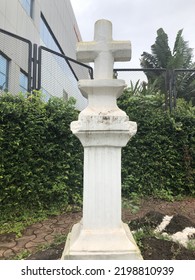 Goa, India - September 7, 2022: Roadside Vintage Roman Catholic Cross. 