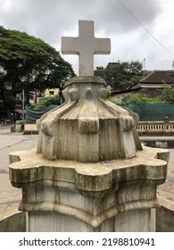 Goa, India - September 7, 2022: Roadside Vintage Roman Catholic Cross. 