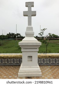 Goa, India - September 7, 2022: Roadside Vintage Roman Catholic Cross. 