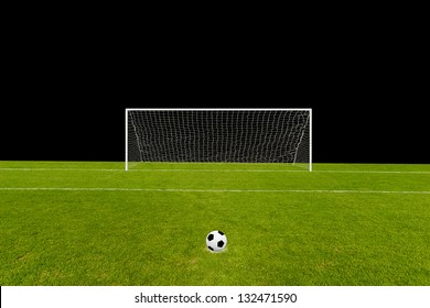 Goal And The Field Isolated On Black With The Ball On Penalty Point