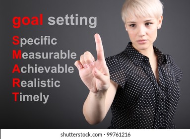 Goal Setting Concept Business Woman Touching Stock Photo 99761216 ...